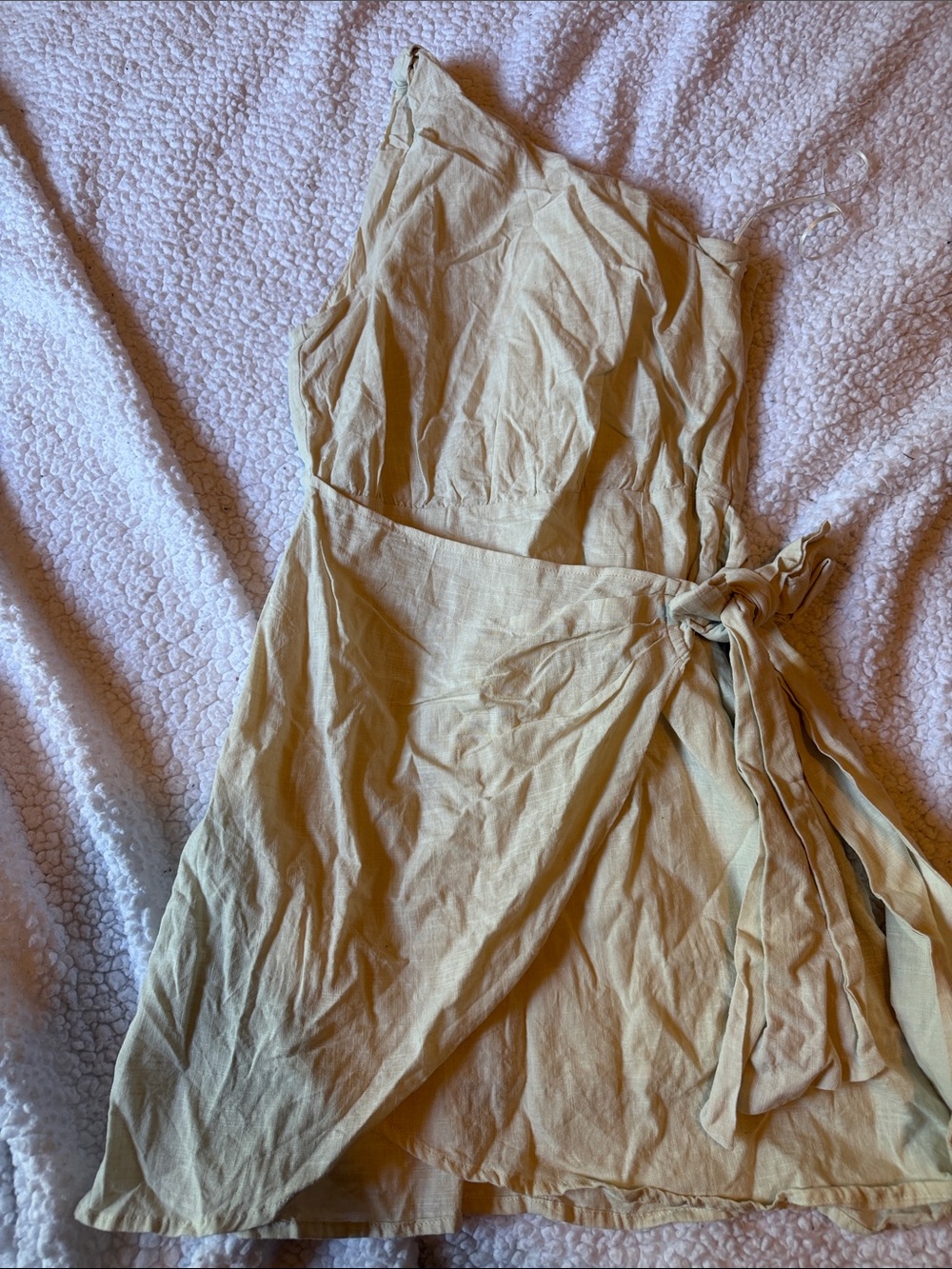 Anthropologie One-Shoulder Wrap Dress in Pale Yellow
